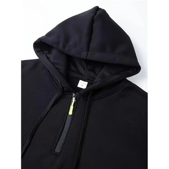 NWT Men's Technical Quarter-Zip Hoodie Navy Blue Utility Pocket Sweatshirt - Picture 3 of 5